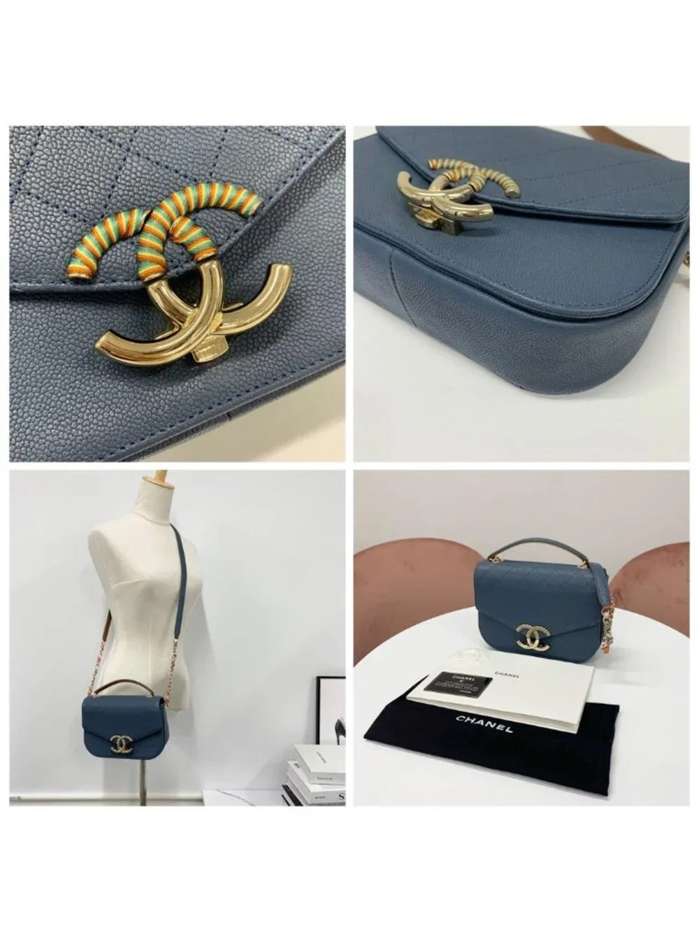 Chanel CC Logo Quilted Caviar Leather Chain Shoulder